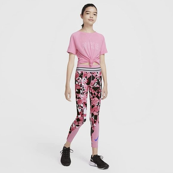 Nike One Big Girl's Training Tights Pink/Royal Pulse Large - Picture 5 of 7